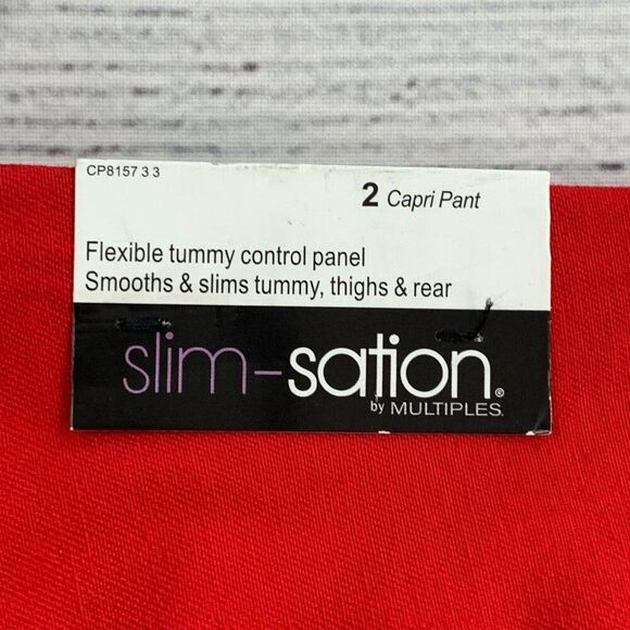 SlimSation Capri Crop Pants sz 2 Red Stretch Pull on Inseam 21" New NWT - Picture 7 of 10